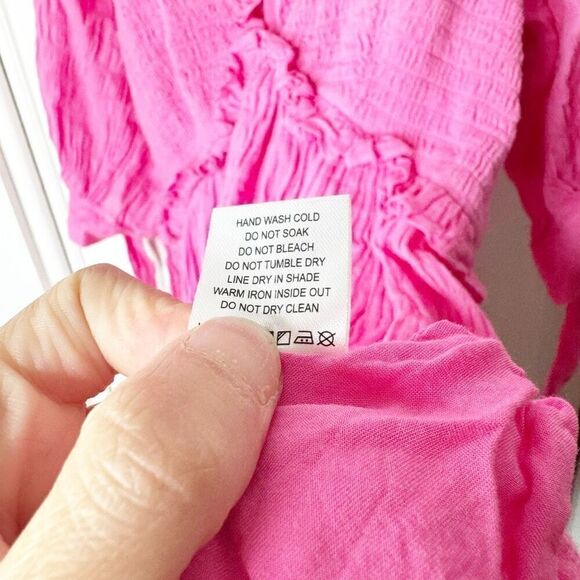 Lovers + Friends Finnegan Hot Pink Fuchsia Smocked Mini Dress V Neck Ruffle XS - Picture 8 of 8